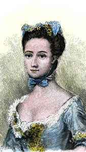 Hand-colored woodcut of Baroness Fredericka von Riedesel which is based on the previous painting mentioned in the top of the blog post. 